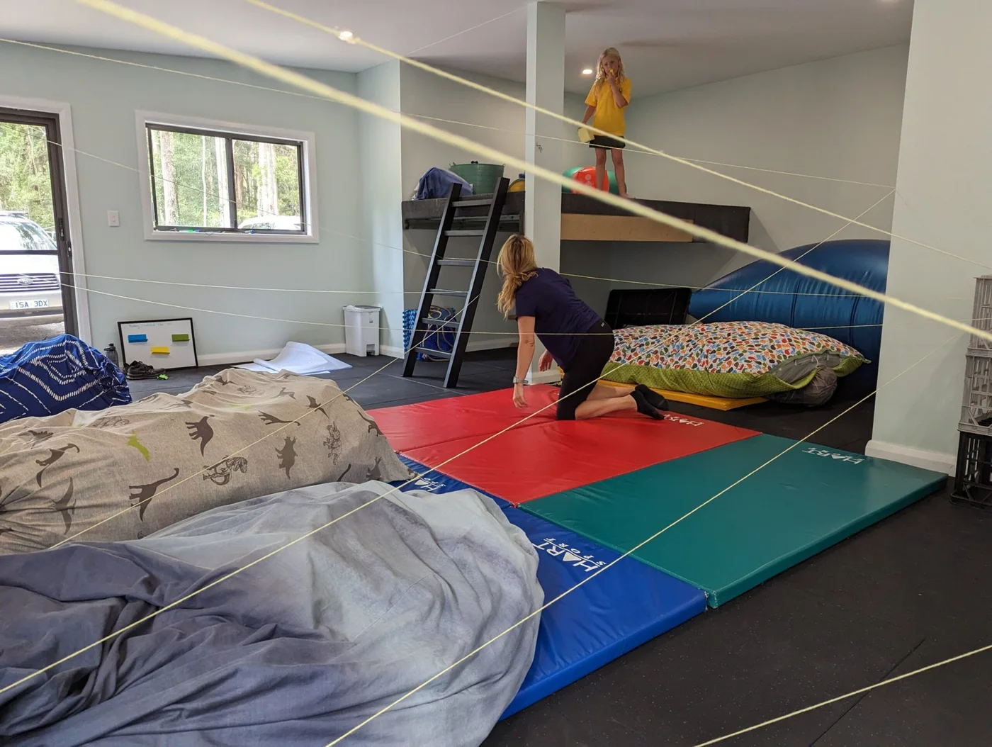 Adventure isn’t just outdoors In our indoor clinic, creative activities like this ‘laser challenge’ transform therapy into a fun and engaging experience helping to build skills, confidence, and focus in a dynamic, safe space